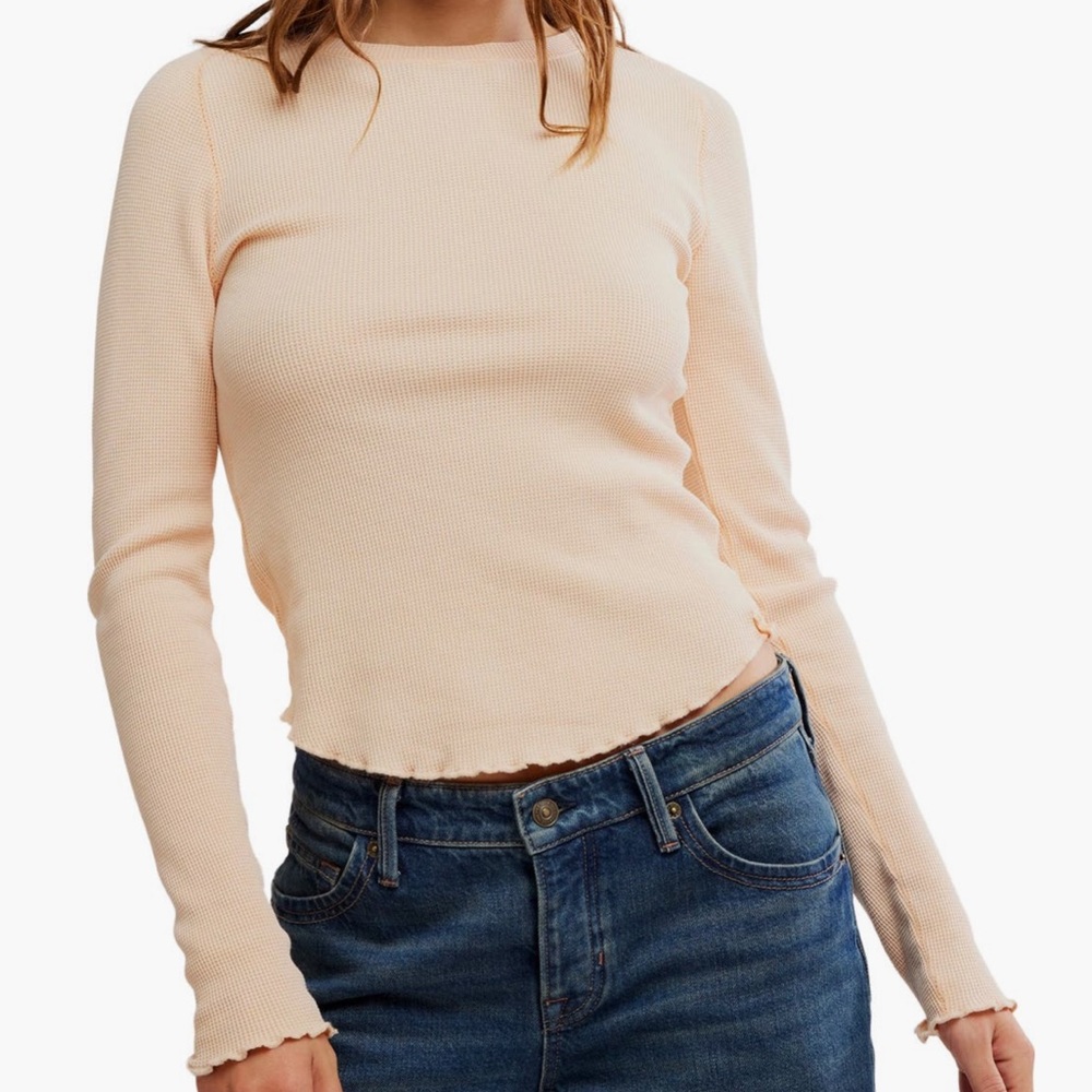 Free People Easy Does It Long Sleeve Waffle Knit Cotton T-Shirt